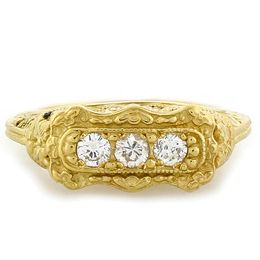 "Love Me" 18k Yellow Gold Vintage Filigree Diamond Ring