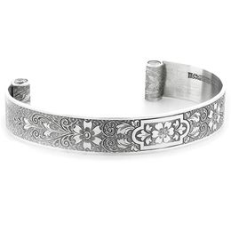"Aphrodite's Flower" Women's Engraved Sterling Silver Cuff Bracelet with Diamonds
