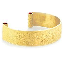 "Love and Regard" Women's 18k Yellow Gold Wide Cuff Bracelet with Rubies