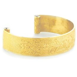 "Love and Regard" Women's 18k Yellow Gold Wide Cuff Bracelet with Diamonds