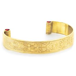 "Aphrodite's Flower" Women's Engraved 18k Yellow Gold Cuff Bracelet with Rubies
