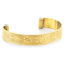 "Aphrodite's Flower" Women's Engraved 18k Yellow Gold Cuff Bracelet with Diamonds