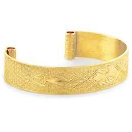 "Love At First Sight" Women's 18k Yellow Gold Wide Cuff Bracelet with Rubies