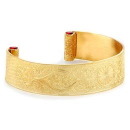 "Loyal Love" Women's 18k Yellow Gold Wide Cuff Bracelet with Rubies
