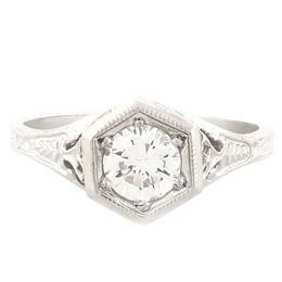 "Four Tulips" Platinum Vintage Diamond Filigree Engagement Ring