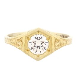 "Four Tulips" 18k Yellow Gold Vintage Diamond Filigree Engagement Ring