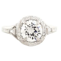 "Trust, Loyalty and Love" Platinum Three Diamond Vintage Filigree Engagement Ring