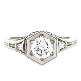 "Past Present and Future" Platinum Three Diamond Vintage Filigree Engagement Ring