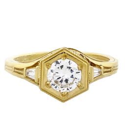 "Past Present and Future" 18k Yellow Gold Three Diamond Vintage Filigree Engagement Ring