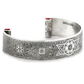 "Love and Regard" Women's Sterling Silver Wide Cuff Bracelet with Rubies