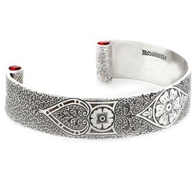 "Passionate Love" Women's Sterling Silver Wide Cuff Bracelet with Rubies