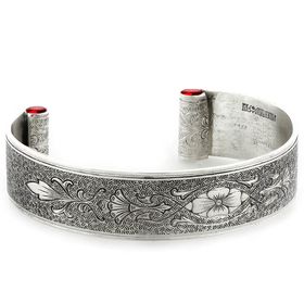 "Enduring Love" Women's Sterling Silver Wide Cuff Bracelet with Rubies