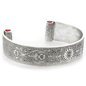 "Loyal Love" Women's Sterling Silver Wide Cuff Bracelet with Rubies