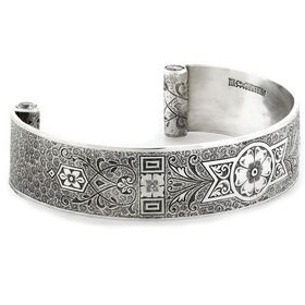 "Love and Regard" Women's Sterling Silver Wide Cuff Bracelet with Diamonds