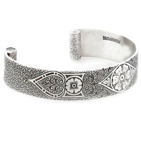 "Passionate Love" Women's Sterling Silver Wide Cuff Bracelet with Diamonds