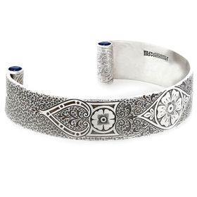 "Passionate Love" Women's Sterling Silver Wide Cuff Bracelet with Sapphires