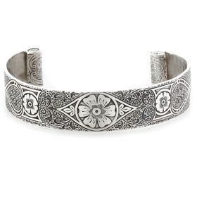 "Passionate Love" Women's Sterling Silver Wide Cuff Bracelet with Sapphires