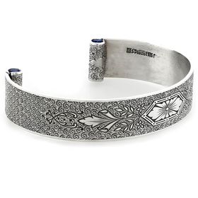 "Love At First Sight" Women's Sterling Silver Wide Cuff Bracelet with Sapphires
