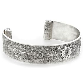 "Loyal Love" Women's Sterling Silver Wide Cuff Bracelet with Diamonds