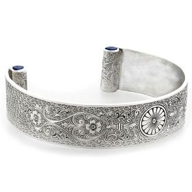 "Loyal Love" Women's Sterling Silver Wide Cuff Bracelet with Sapphires