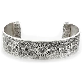 "Loyal Love" Women's Sterling Silver Wide Cuff Bracelet with Sapphires