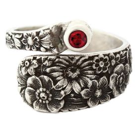 "Posey" Vintage Sterling Silver Spoon Ring With Ruby