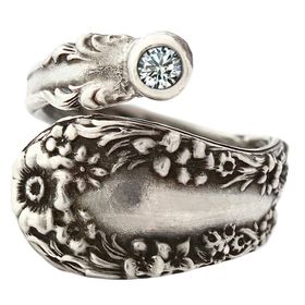 "Meadow" Vintage Sterling Silver Spoon Ring With Diamond