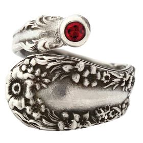 "Meadow" Vintage Sterling Silver Spoon Ring With Ruby