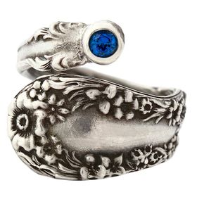 "Meadow" Vintage Sterling Silver Spoon Ring With Sapphire