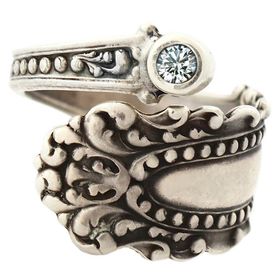 "Cascade" Vintage Sterling Silver Spoon Ring With Diamond