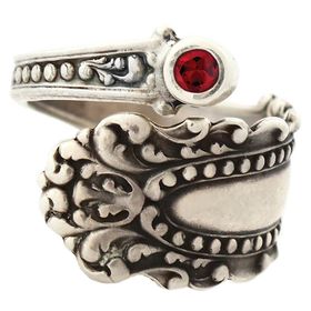 "Cascade" Vintage Sterling Silver Spoon Ring With Ruby
