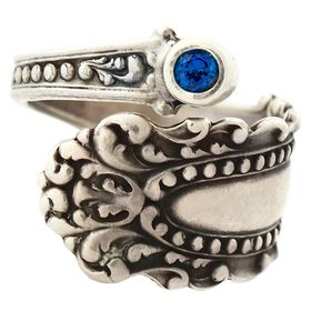 "Cascade" Vintage Sterling Silver Spoon Ring With Sapphire