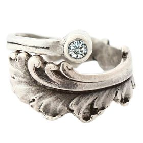 "Plume" Vintage Sterling Silver Spoon Ring With Diamond