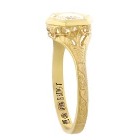 "Four Tulips" 18k Yellow Gold Vintage Diamond Filigree Engagement Ring