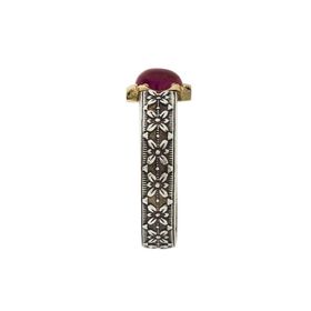 Die Struck 14k Yellow Gold & Sterling Silver HUGO KOHL Ring Set with Lab Ruby Cabochon
