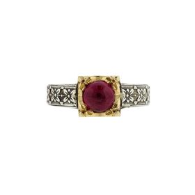 Die Struck 14k Yellow Gold & Sterling Silver HUGO KOHL Ring Set with Lab Ruby Cabochon