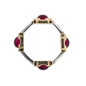 Die Struck 14k Yellow Gold & Sterling Silver HUGO KOHL Ring Set with four Lab Ruby Cabochons