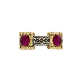 Die Struck 14k Yellow Gold & Sterling Silver HUGO KOHL Ring Set with four Lab Ruby Cabochons