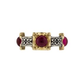 Die Struck 14k Yellow Gold & Sterling Silver HUGO KOHL Ring Set with four Lab Ruby Cabochons
