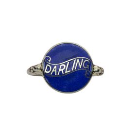 Vintage 14k White Gold "Darling" ring with opalescent chinese red enamel