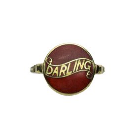 Vintage 14k Yellow Gold "Darling" ring with opalescent chinese red enamel